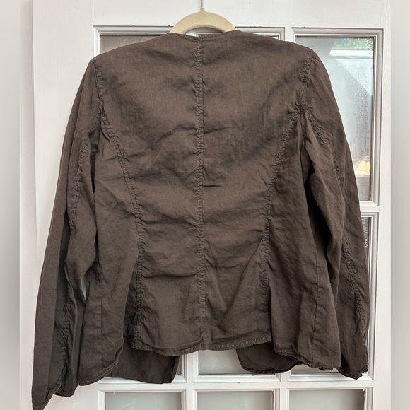 Eileen Fisher Brown Linen Open Front Jacket Size Medium M Minimalist Preppy - Picture 4 of 9